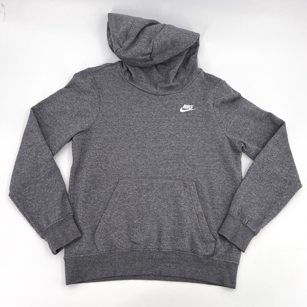 Nike Sweater Womens Small Gray Funnel Neck Hooded Hoodie Logo Swoosh Pullover